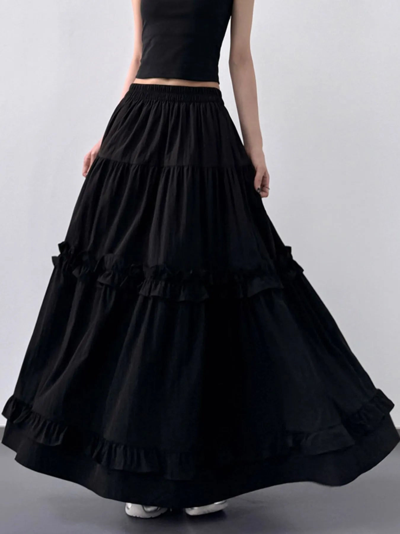 Elastic Waist Ruffle Maxi Skirt - Lookzlike