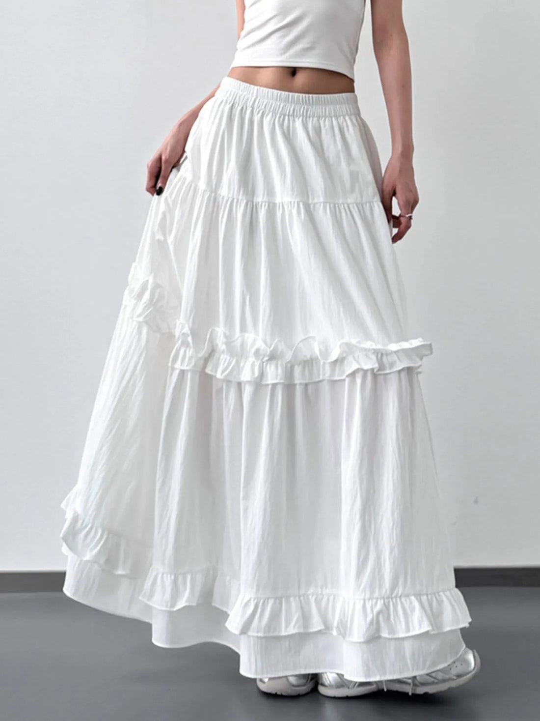 Elastic Waist Ruffle Maxi Skirt - Lookzlike