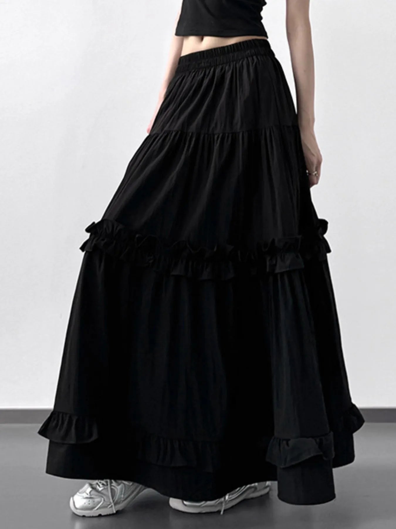Elastic Waist Ruffle Maxi Skirt - Lookzlike