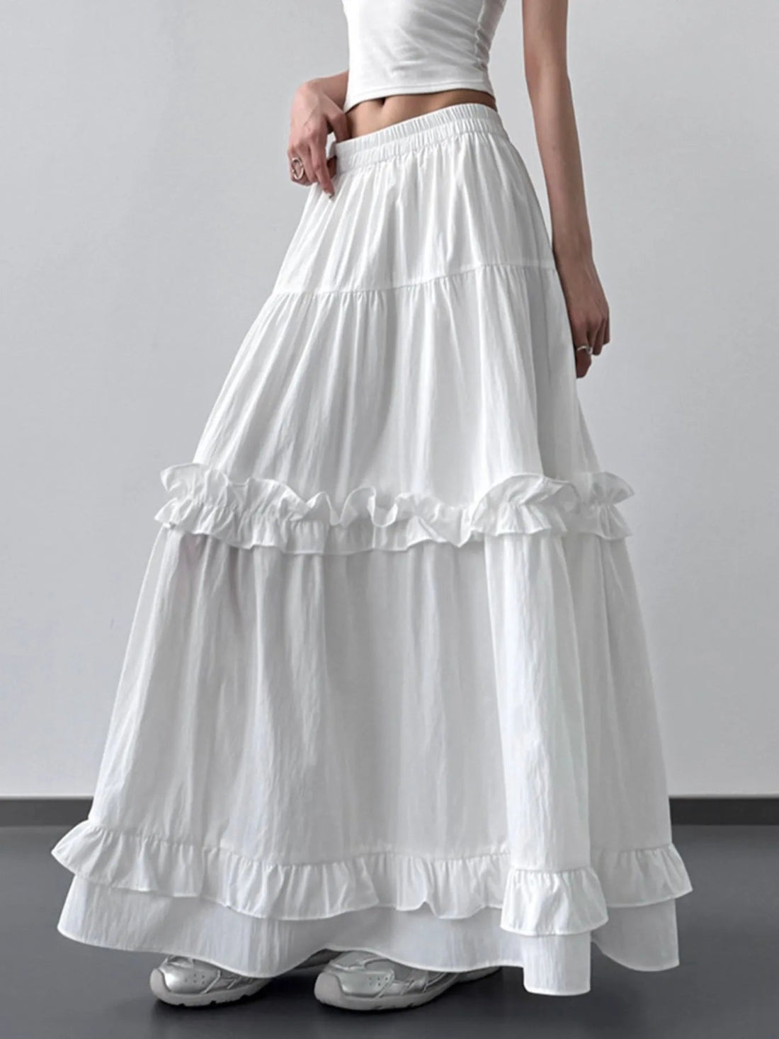 Elastic Waist Ruffle Maxi Skirt - Lookzlike