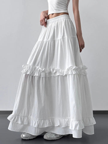 Elastic Waist Ruffle Maxi Skirt - Lookzlike