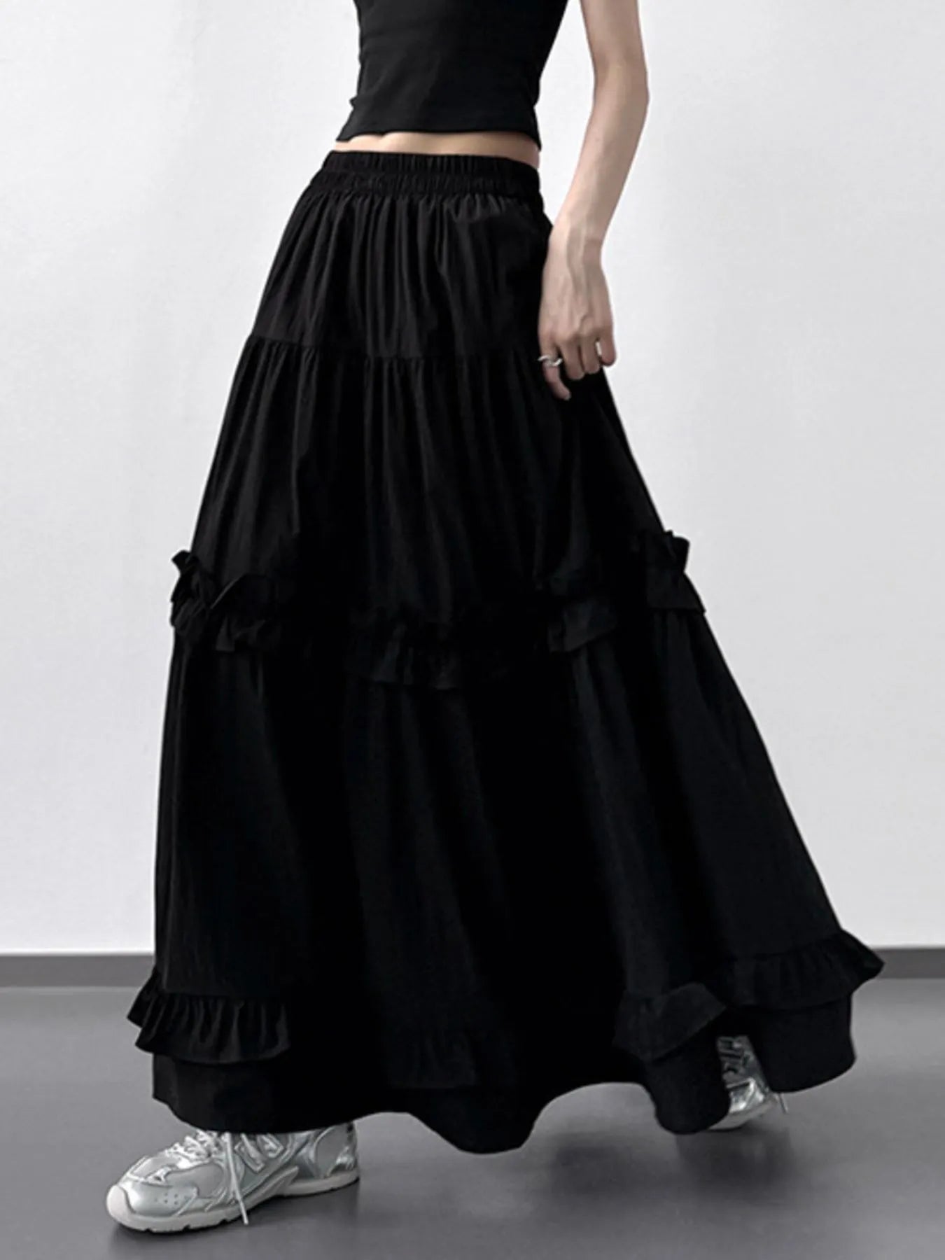 Elastic Waist Ruffle Maxi Skirt - Lookzlike