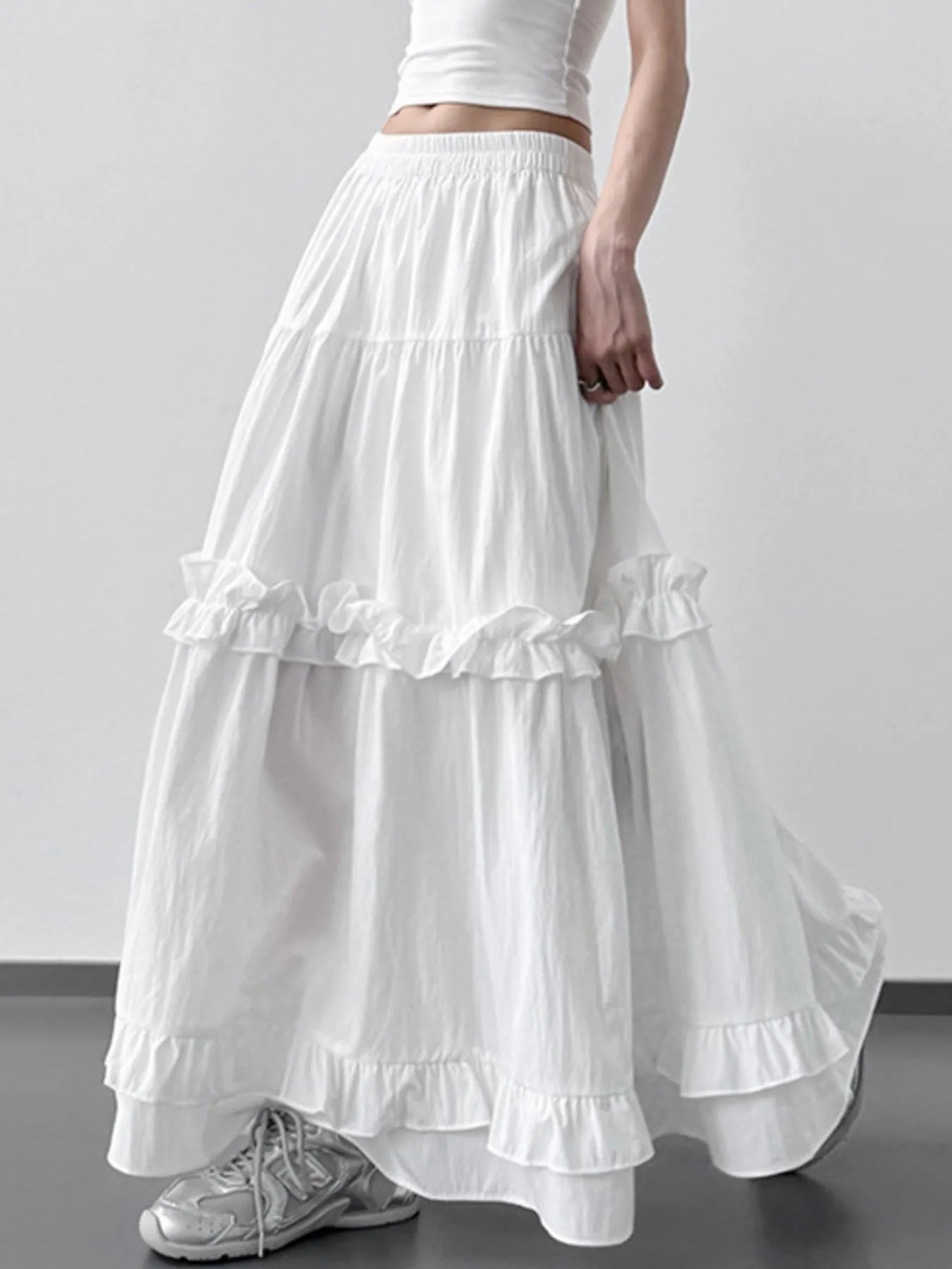 Elastic Waist Ruffle Maxi Skirt - Lookzlike