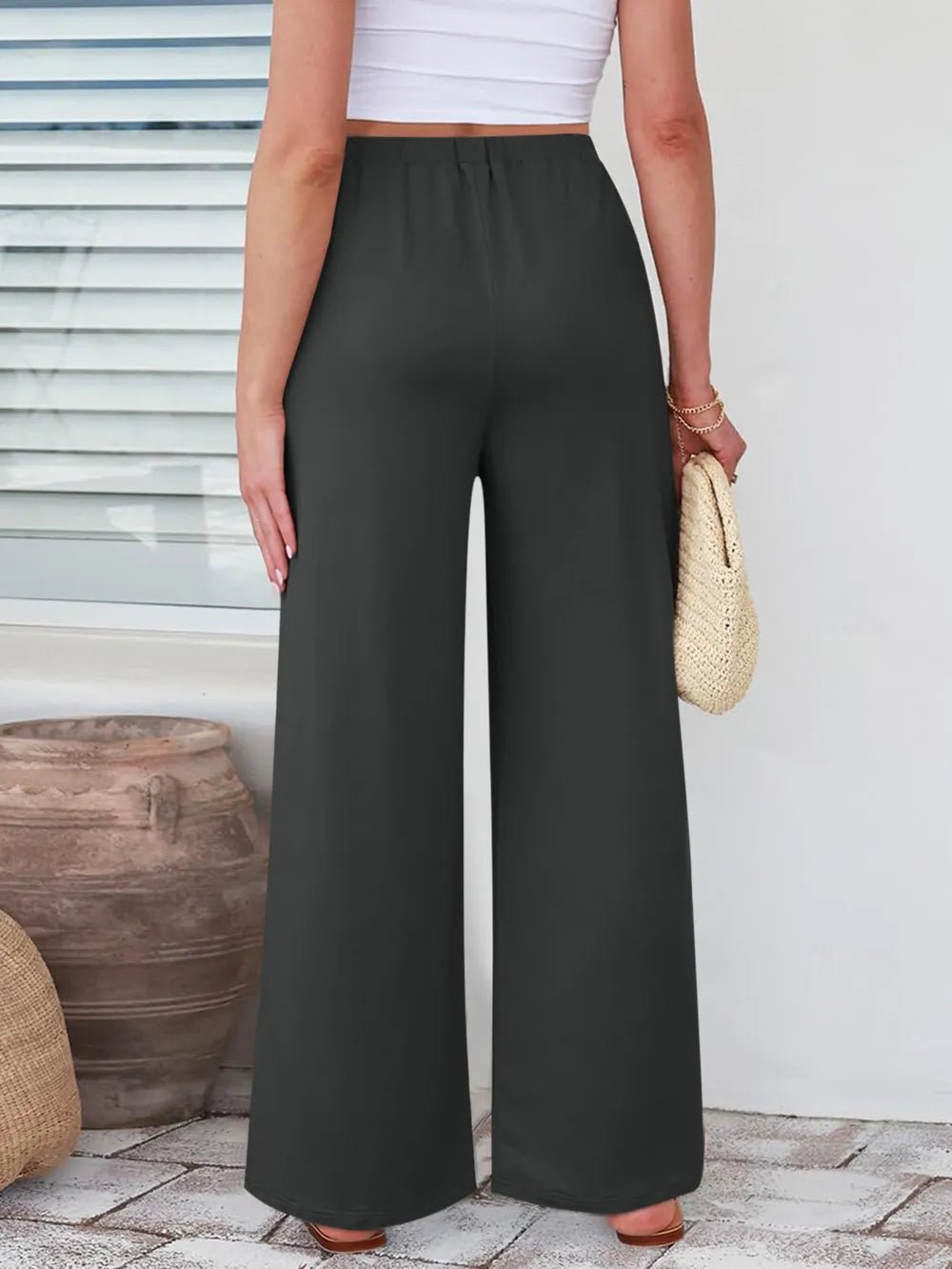 Elastic Waist Wide Leg Pants - Lookzlike