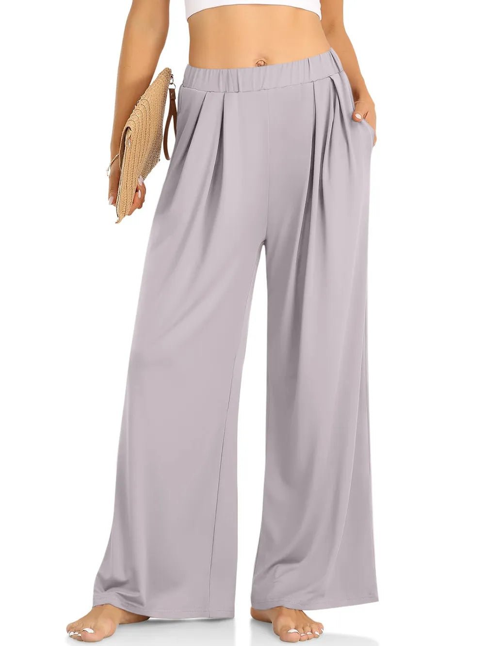 Elastic Waist Wide Leg Pants - Lookzlike