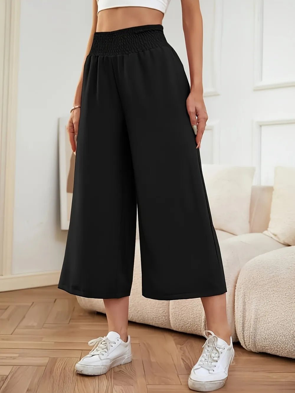Elastic Waist Wide Leg Pants - Lookzlike