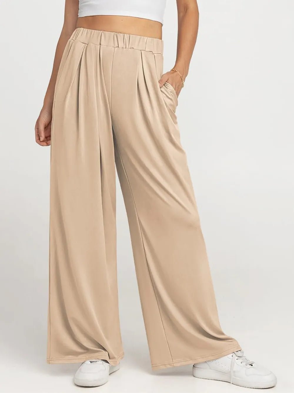 Elastic Waist Wide Leg Pants - Lookzlike