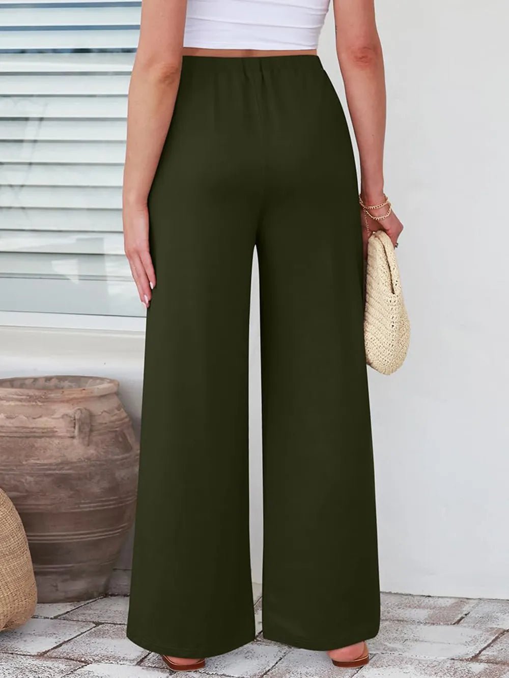 Elastic Waist Wide Leg Pants - Lookzlike