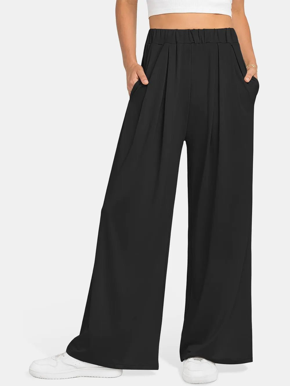 Elastic Waist Wide Leg Pants - Lookzlike