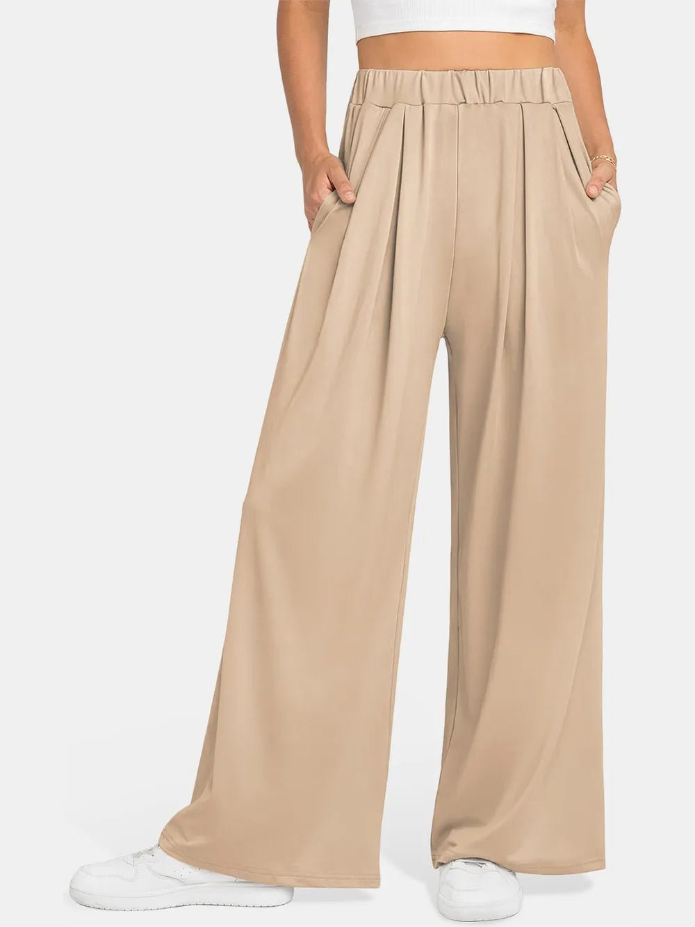Elastic Waist Wide Leg Pants - Lookzlike