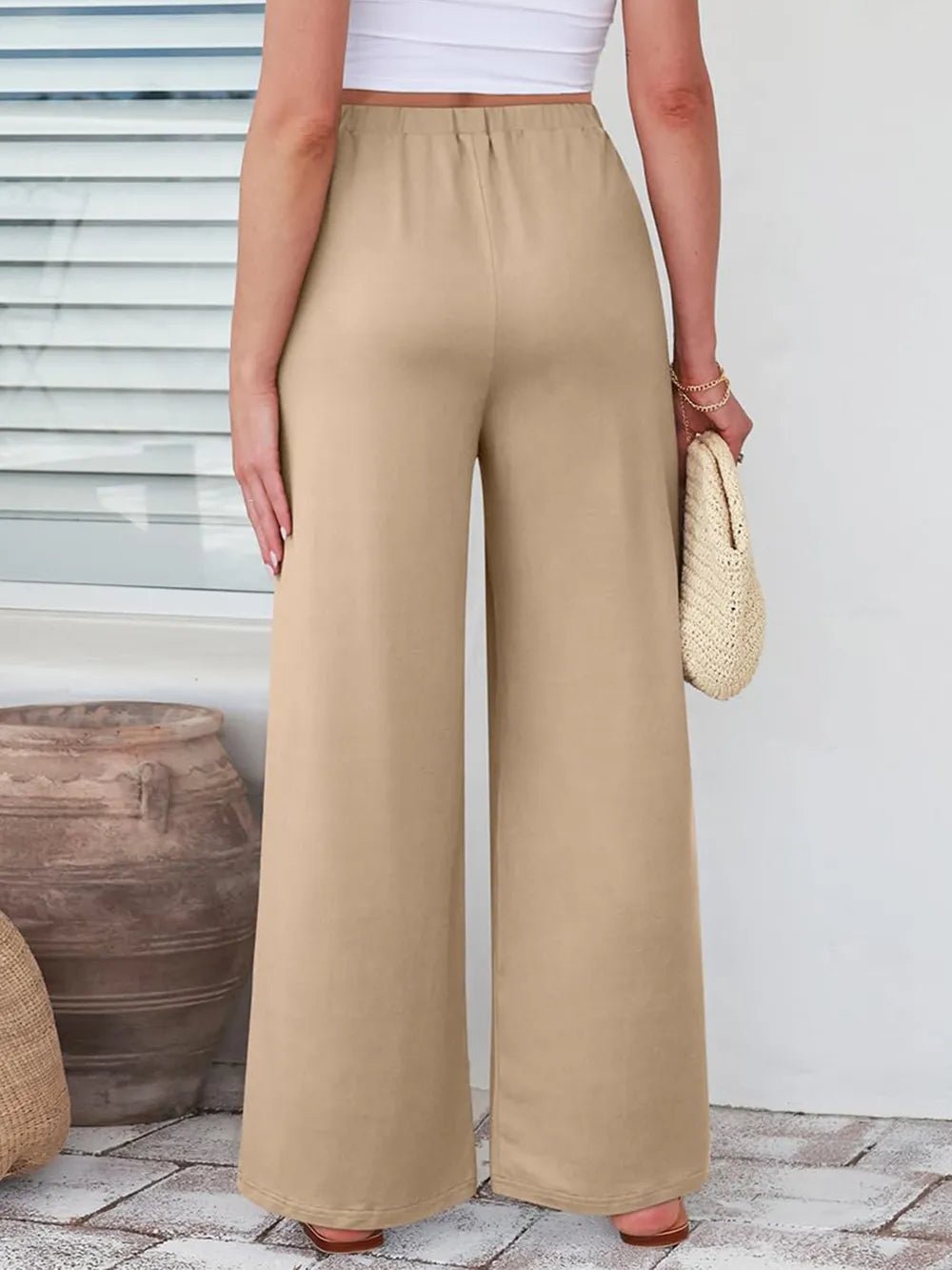 Elastic Waist Wide Leg Pants - Lookzlike