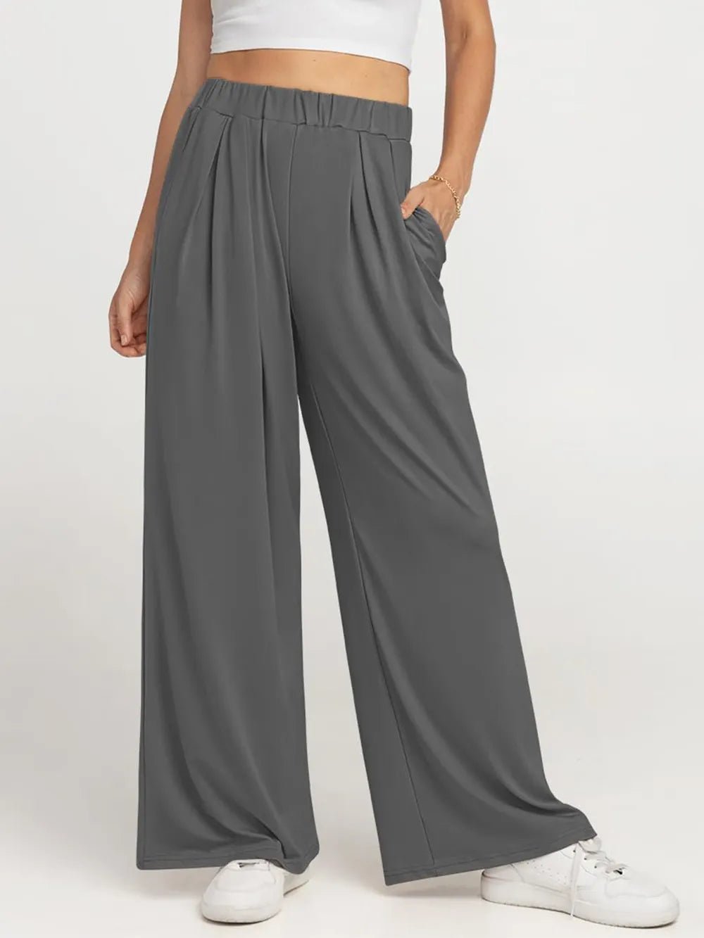 Elastic Waist Wide Leg Pants - Lookzlike