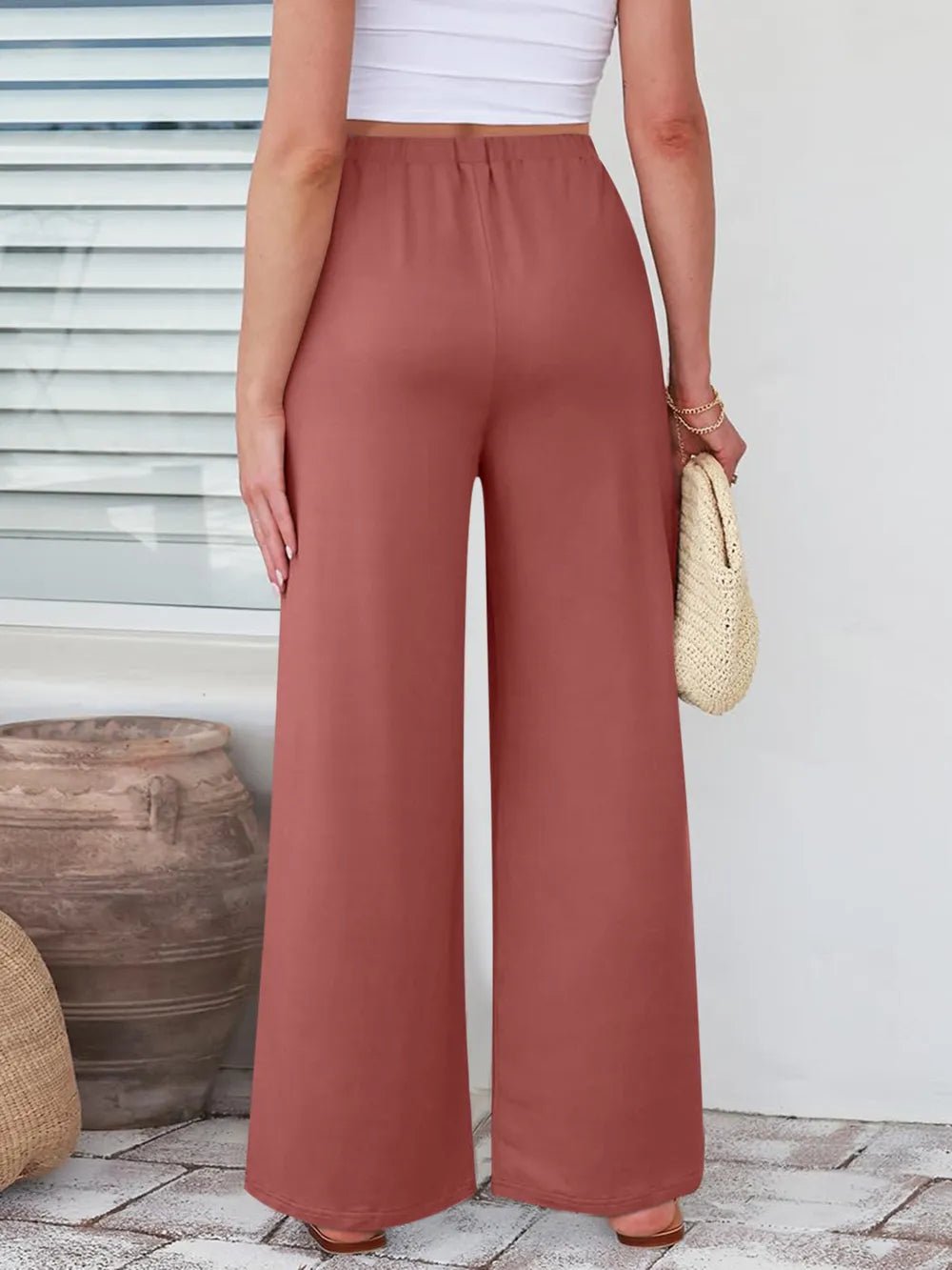 Elastic Waist Wide Leg Pants - Lookzlike