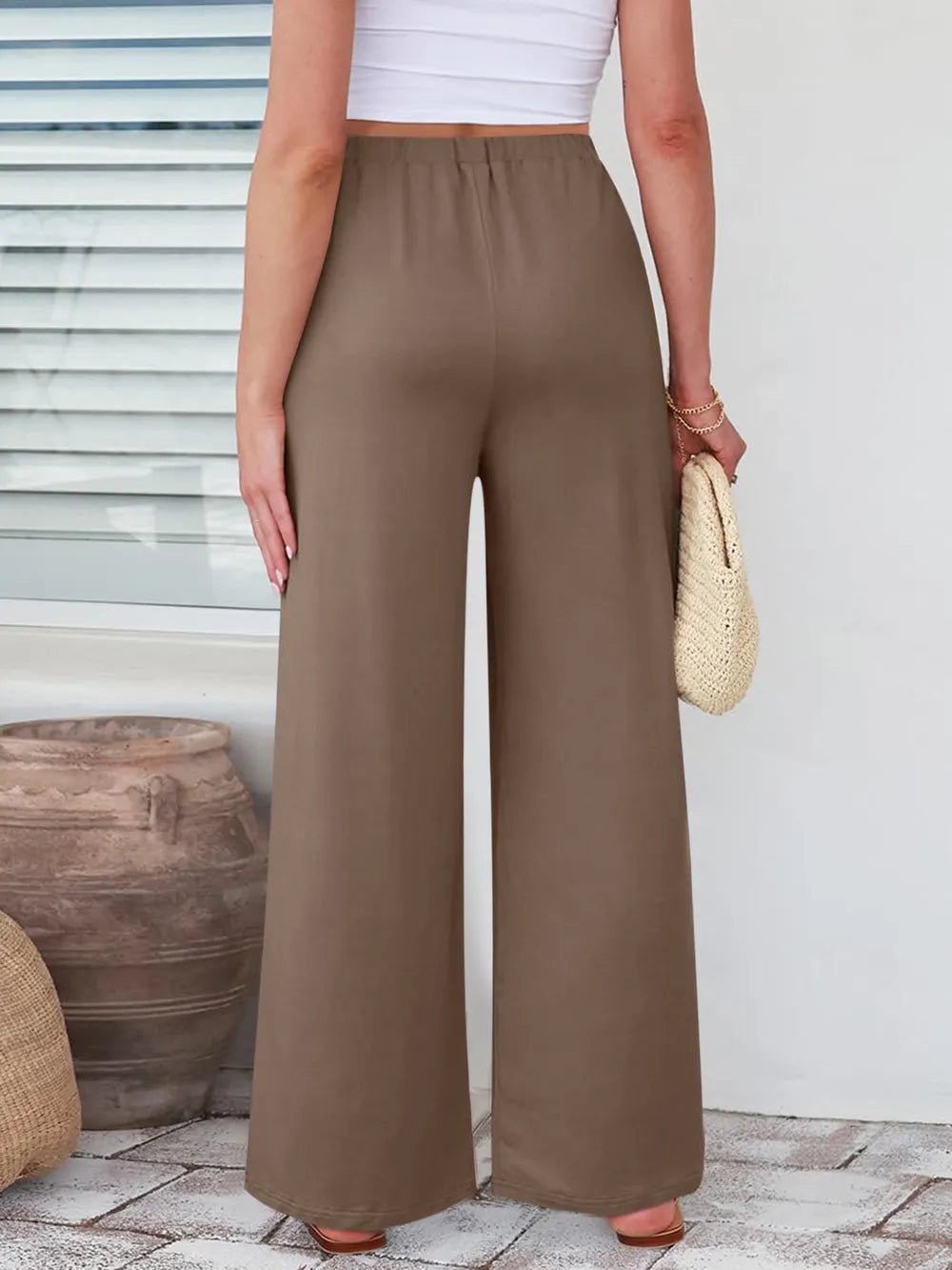 Elastic Waist Wide Leg Pants - Lookzlike