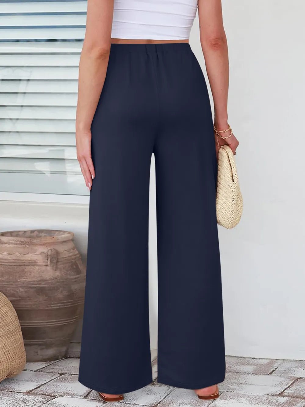 Elastic Waist Wide Leg Pants - Lookzlike