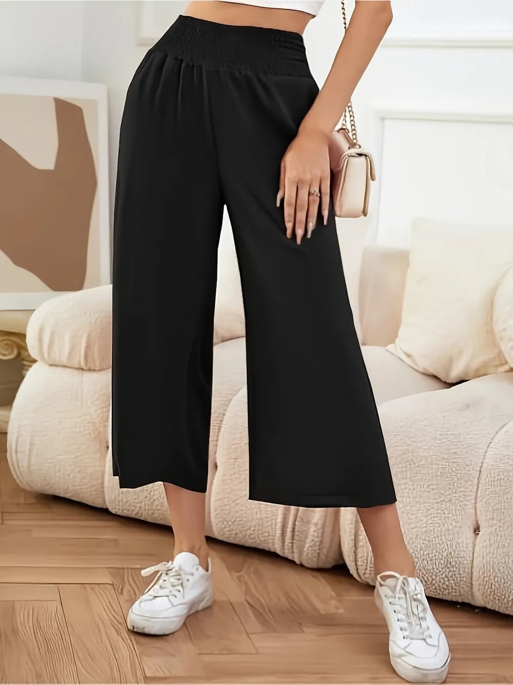 Elastic Waist Wide Leg Pants - Lookzlike