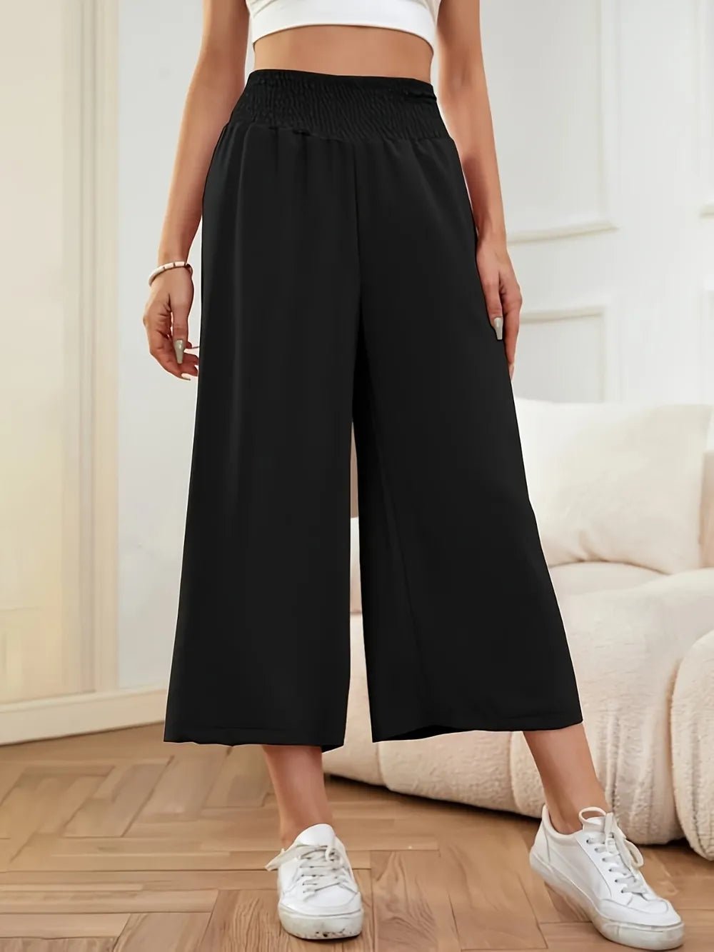 Elastic Waist Wide Leg Pants - Lookzlike