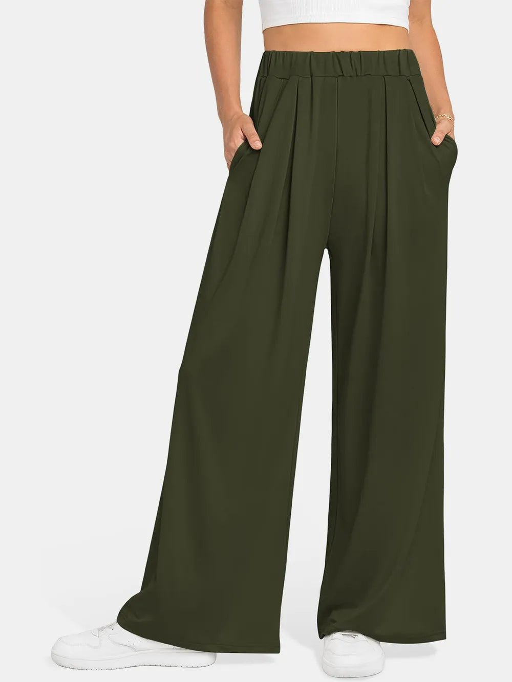 Elastic Waist Wide Leg Pants - Lookzlike