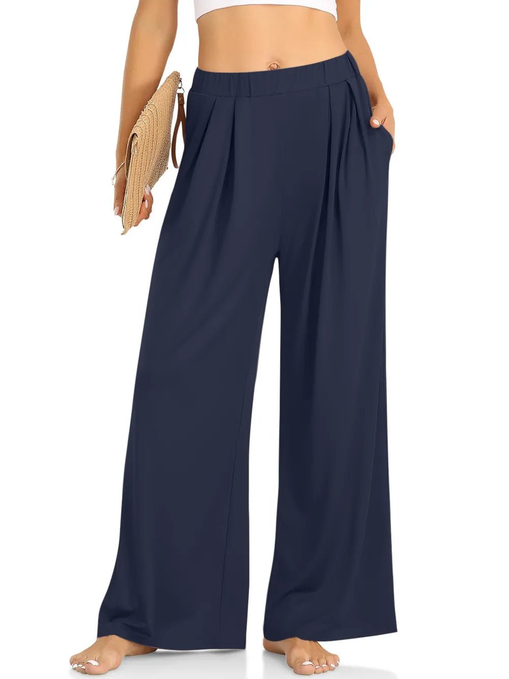 Elastic Waist Wide Leg Pants - Lookzlike