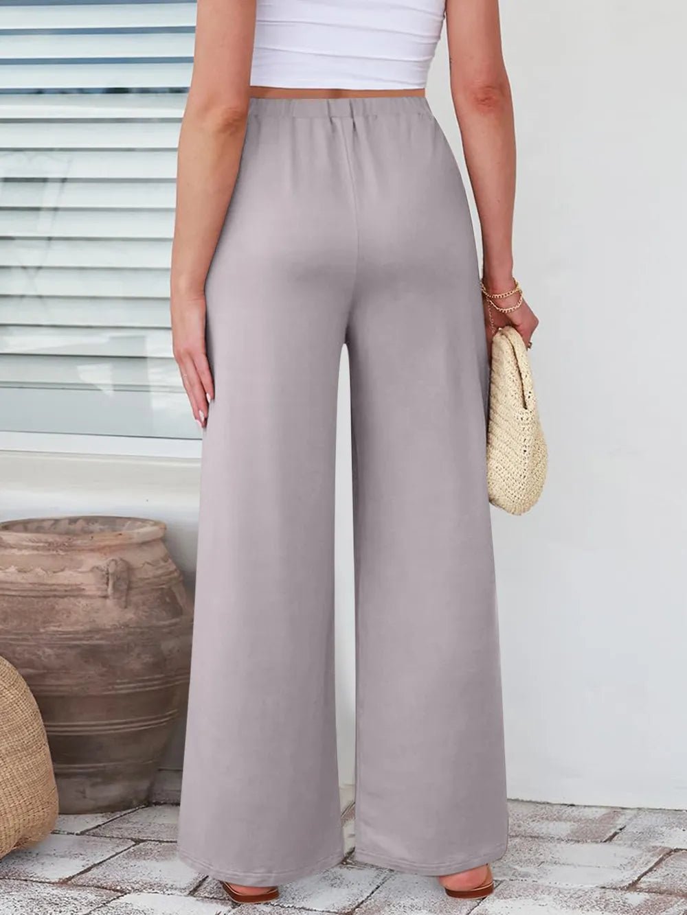 Elastic Waist Wide Leg Pants - Lookzlike