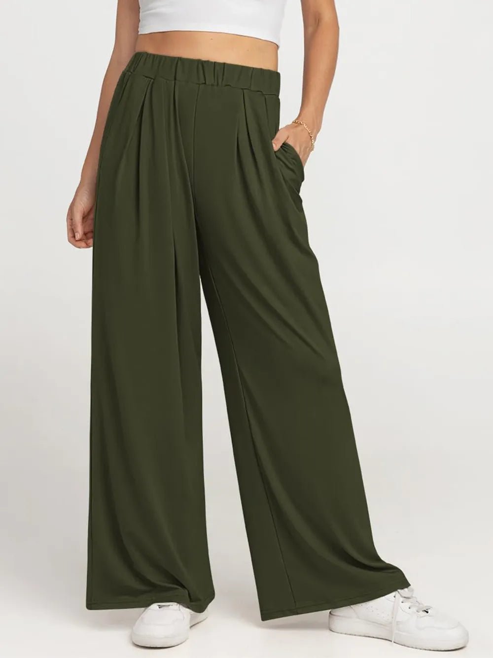 Elastic Waist Wide Leg Pants - Lookzlike