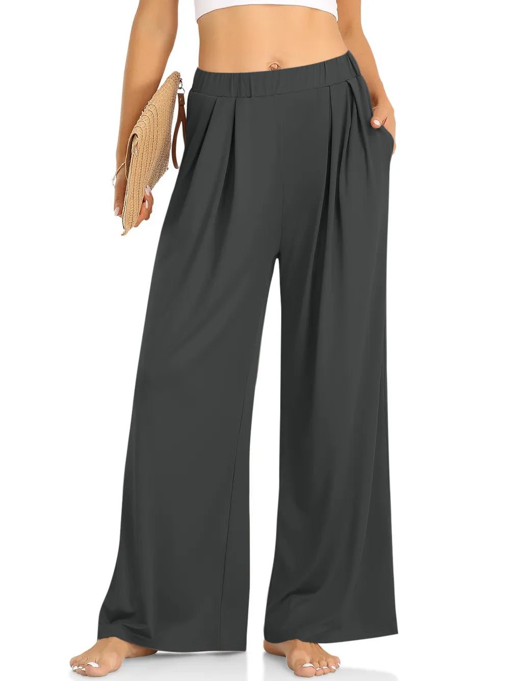 Elastic Waist Wide Leg Pants - Lookzlike