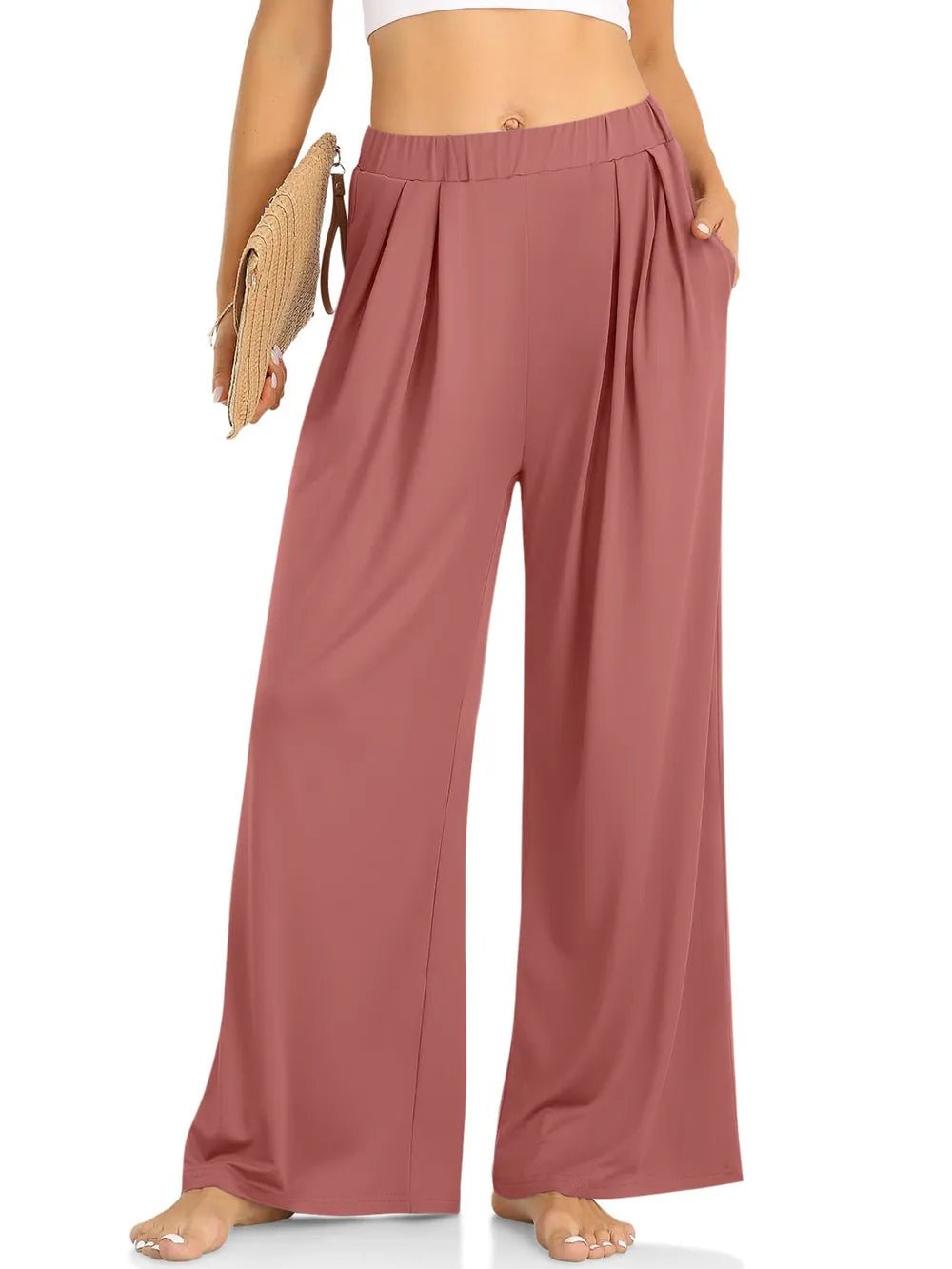 Elastic Waist Wide Leg Pants - Lookzlike
