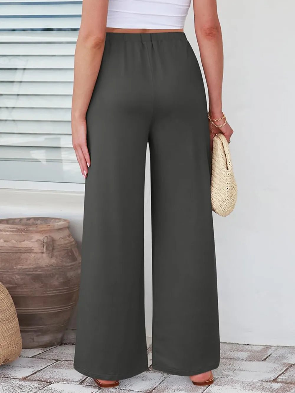 Elastic Waist Wide Leg Pants - Lookzlike