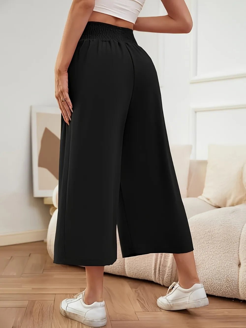 Elastic Waist Wide Leg Pants - Lookzlike
