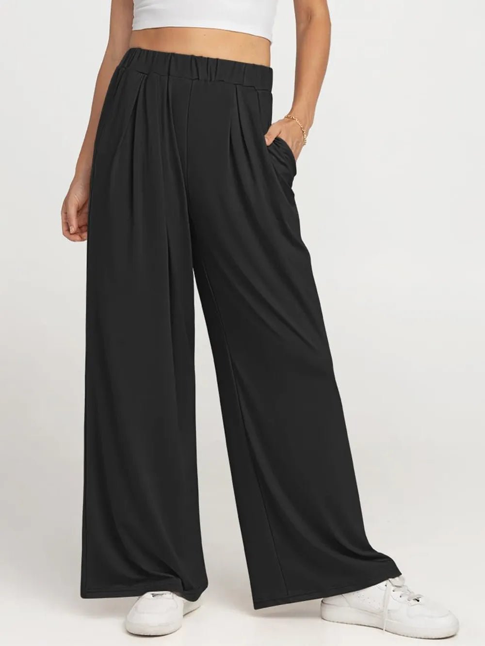 Elastic Waist Wide Leg Pants - Lookzlike