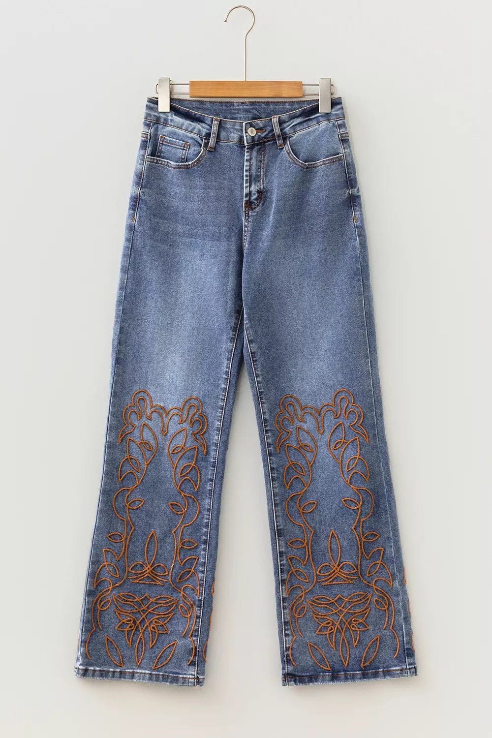 Embroidered Flare Leg Jeans designed for comfort and style at Lookzlike