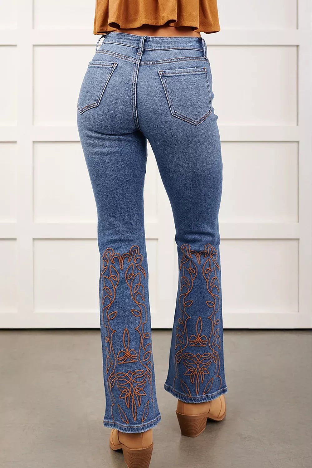Embroidered Flare Leg Jeans designed for comfort and style at Lookzlike