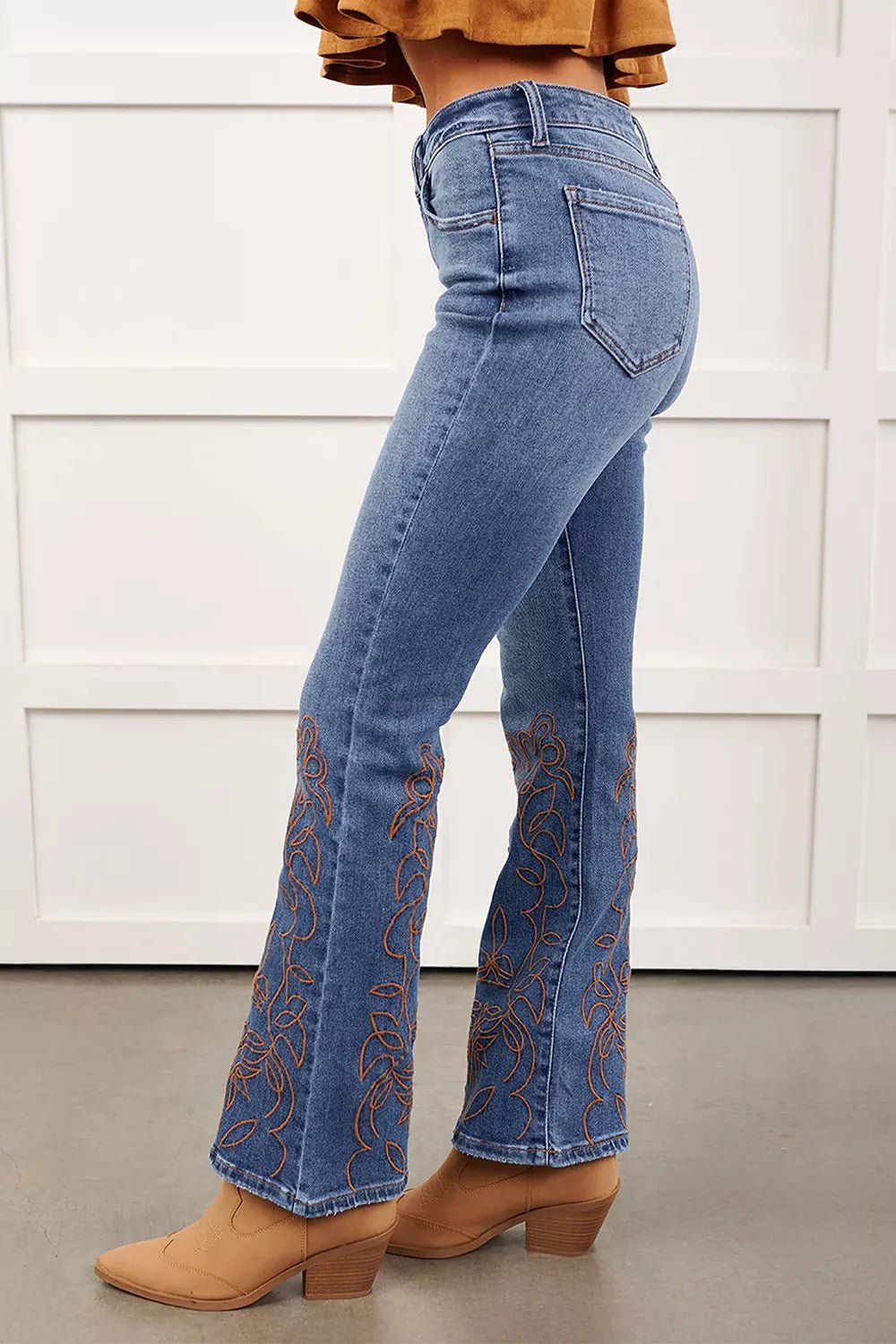Embroidered Flare Leg Jeans designed for comfort and style at Lookzlike