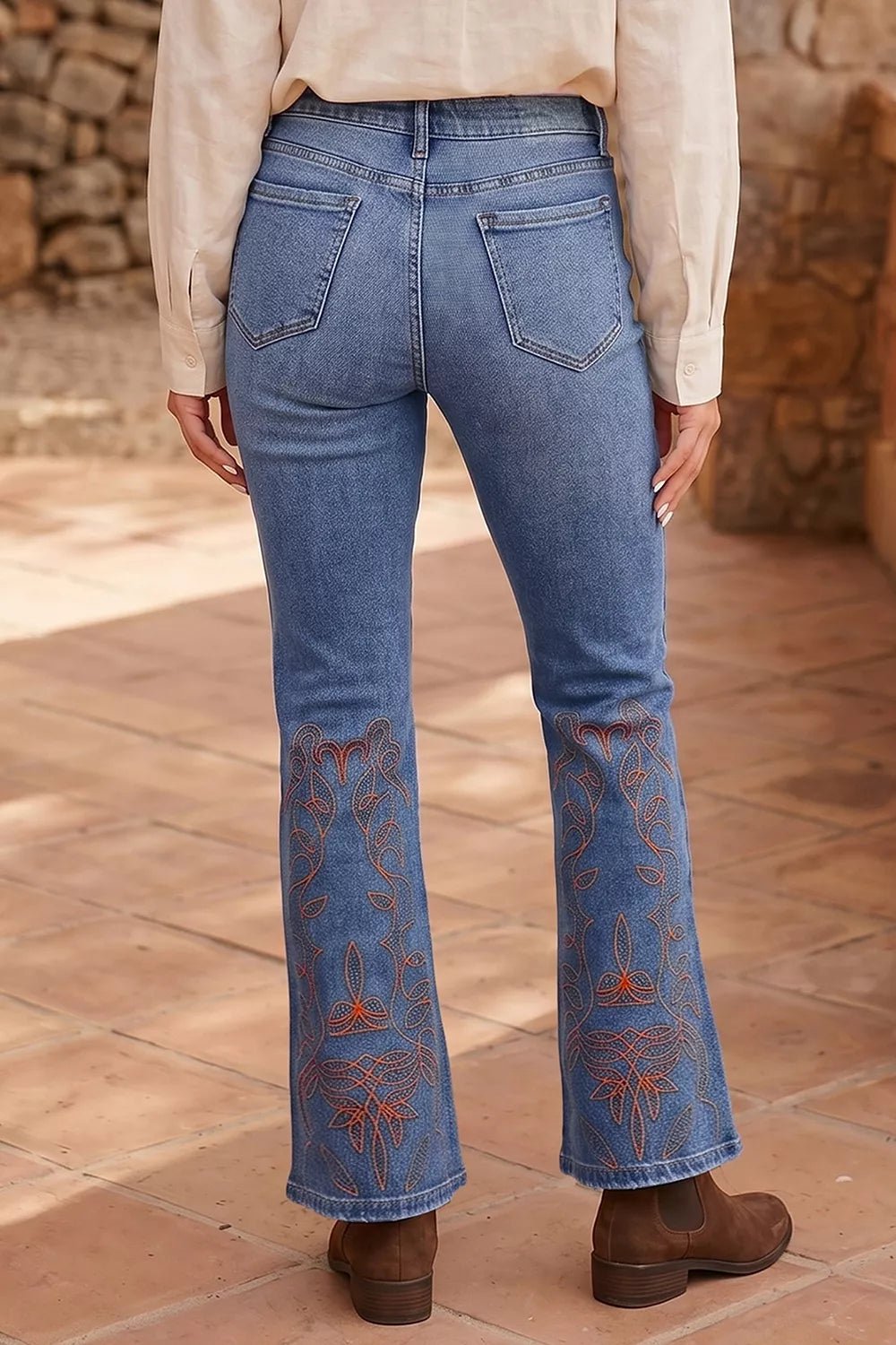 Embroidered Flare Leg Jeans designed for comfort and style at Lookzlike