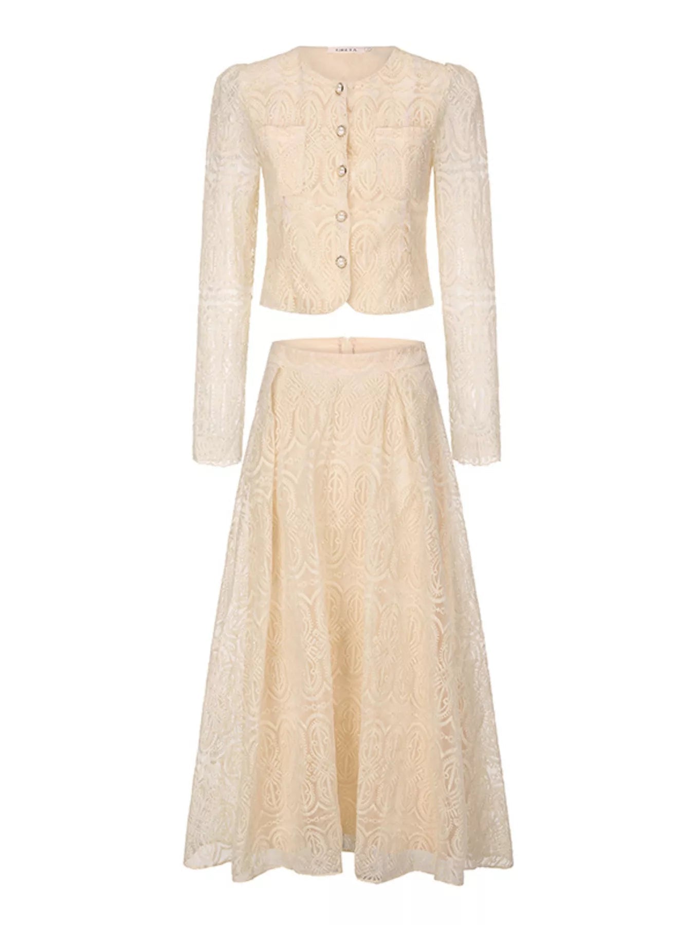 Embroidered Long Sleeve Top and Skirt Set designed for comfort and style at Lookzlike