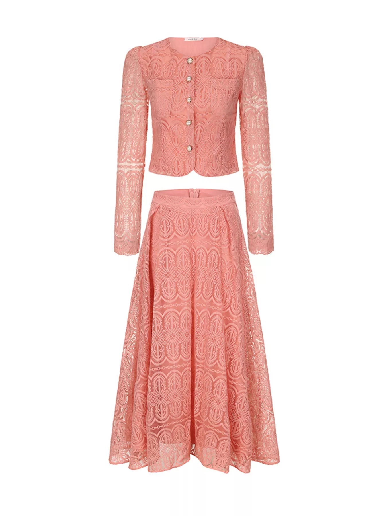 Embroidered Long Sleeve Top and Skirt Set designed for comfort and style at Lookzlike