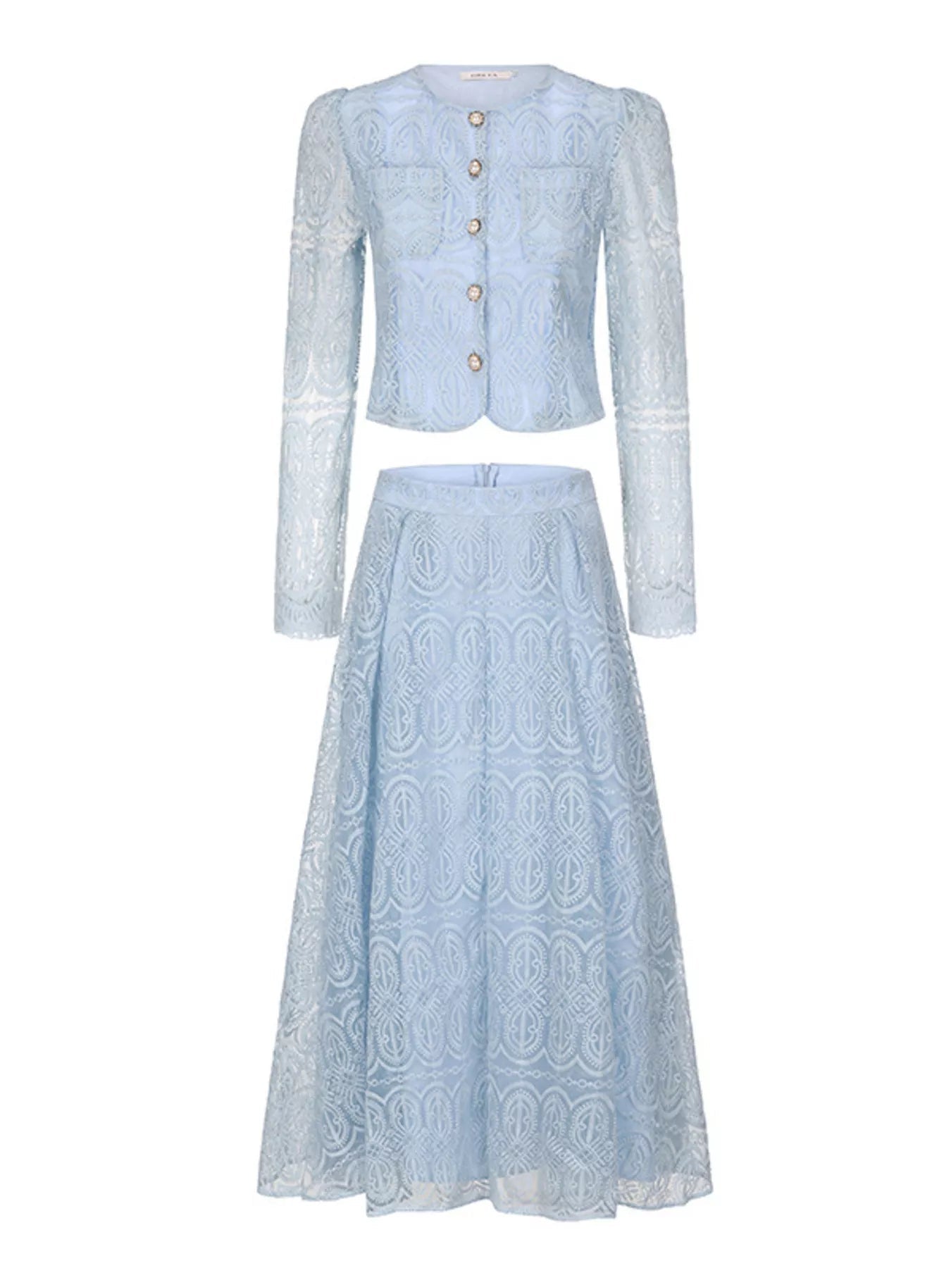 Embroidered Long Sleeve Top and Skirt Set designed for comfort and style at Lookzlike