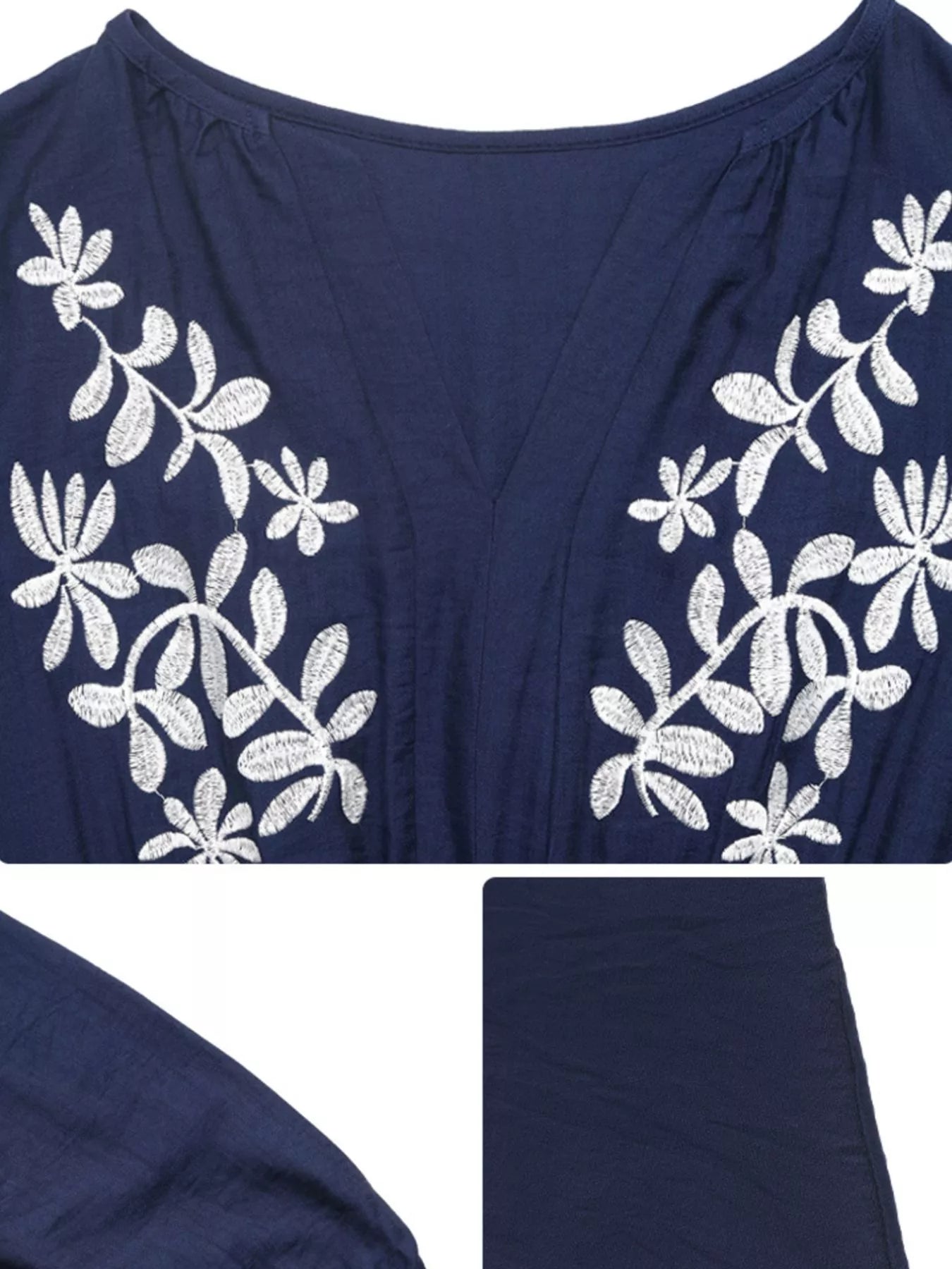 Embroidered Notched Long Sleeve Midi Dress designed for comfort and style at Lookzlike