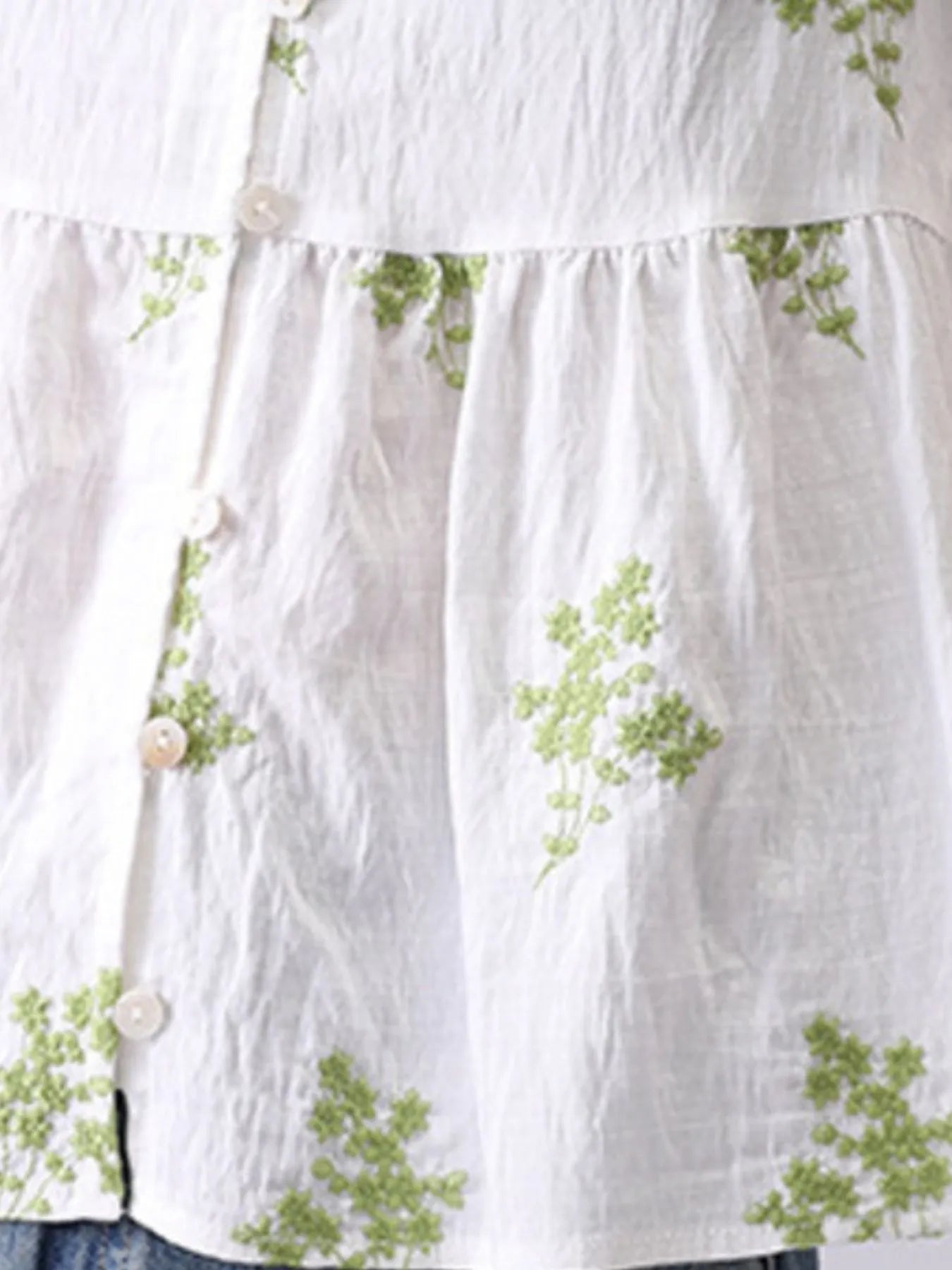 Embroidered V-Neck Puff Sleeve Peplum Blouse - Lookzlike
