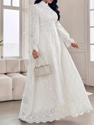 Eyelet Flounce Sleeve Maxi Dress designed for comfort and style at Lookzlike