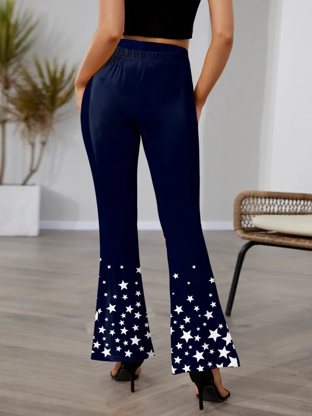 FAM-FAM Star Elastic Waist Bootcut Pants - Lookzlike