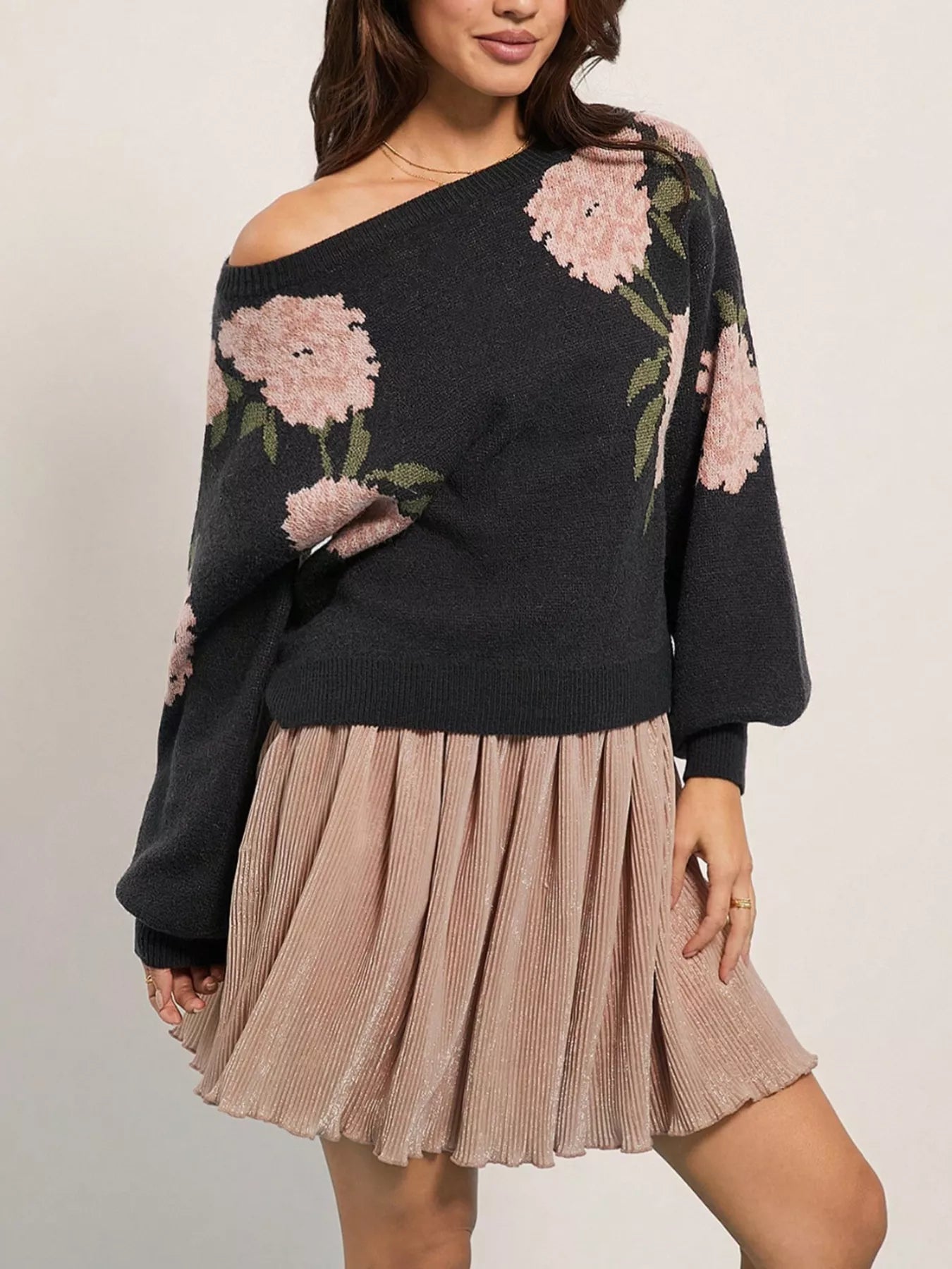 Floral Boat Neck Long Sleeve Sweater designed for comfort and style at Lookzlike