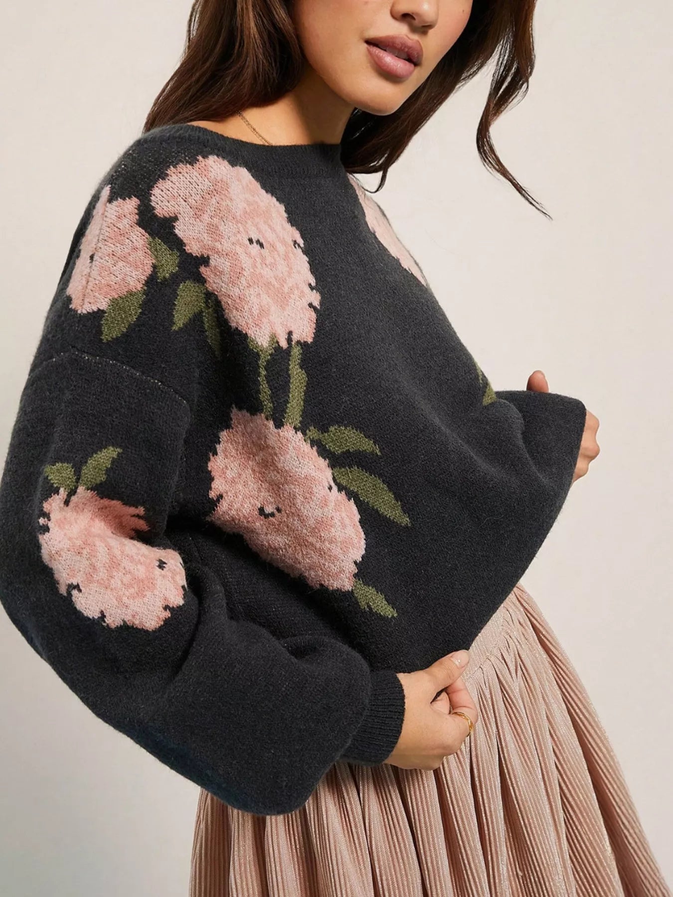 Floral Boat Neck Long Sleeve Sweater designed for comfort and style at Lookzlike