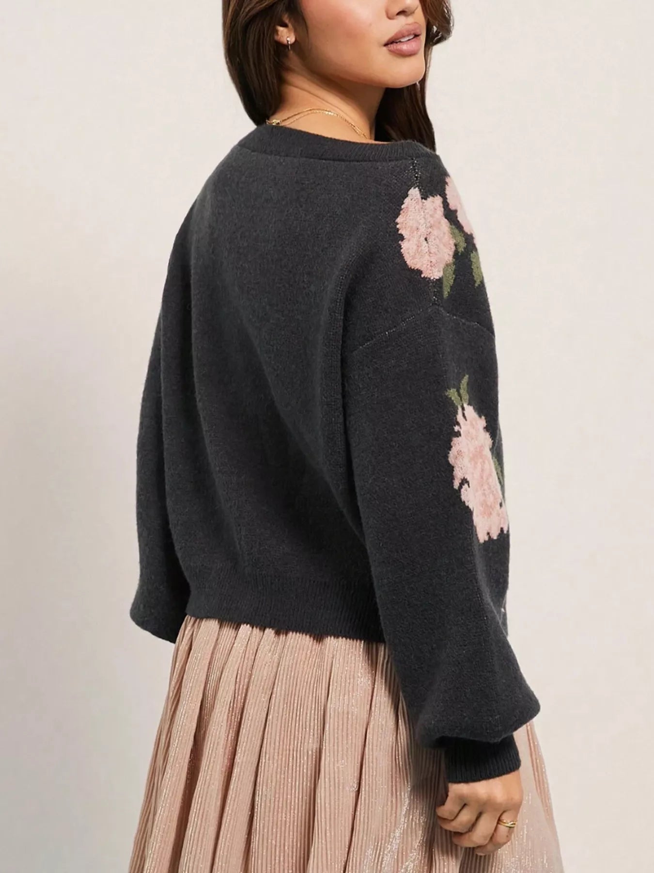Floral Boat Neck Long Sleeve Sweater designed for comfort and style at Lookzlike