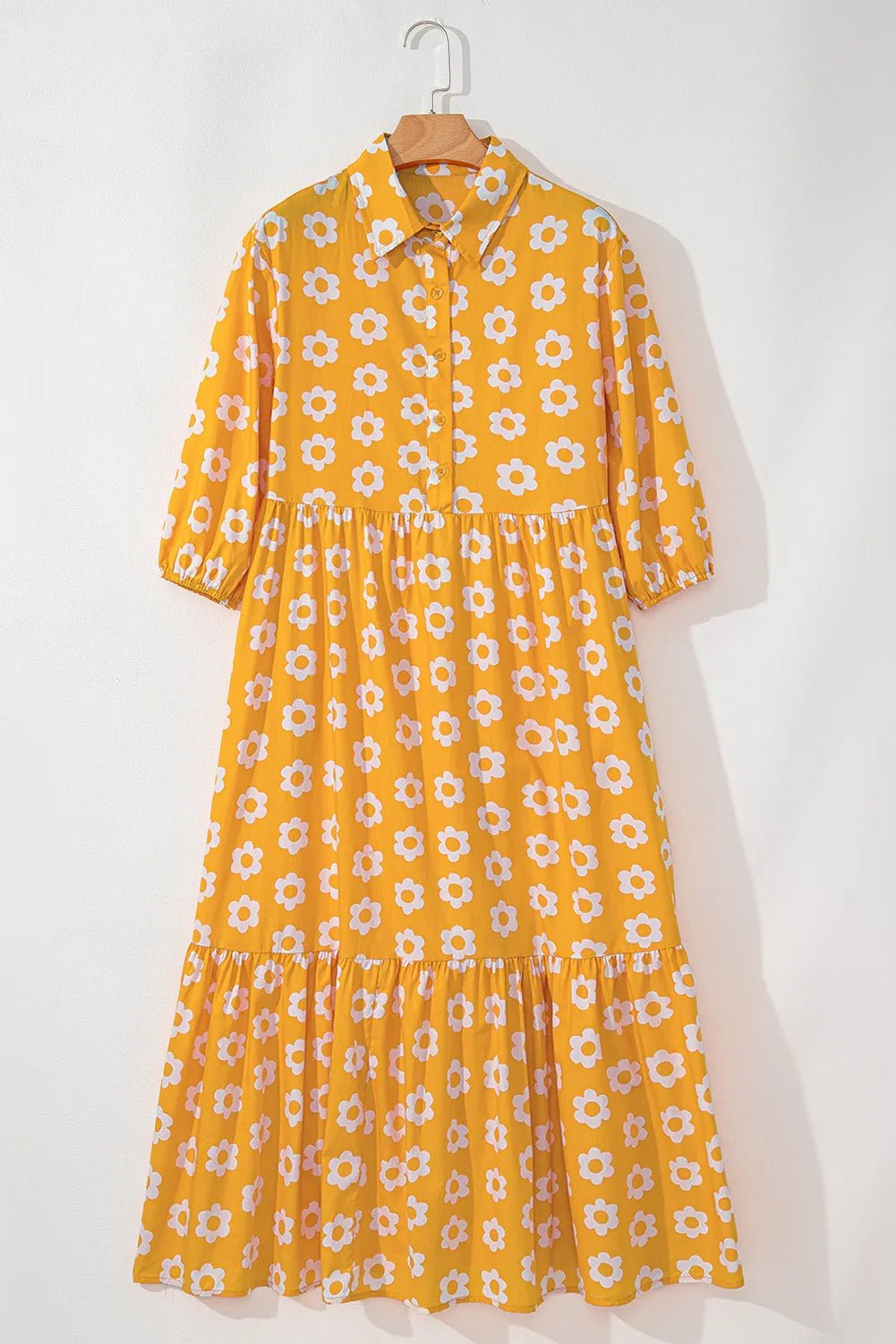 Floral Collared Neck Three-Quarter Sleeve Dress designed for comfort and style at Lookzlike