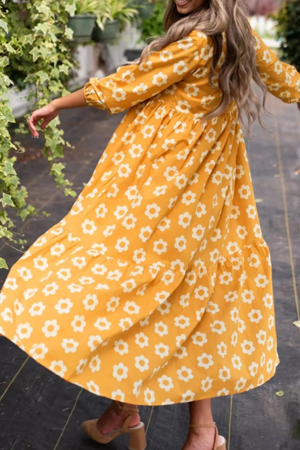 Floral Collared Neck Three-Quarter Sleeve Dress designed for comfort and style at Lookzlike
