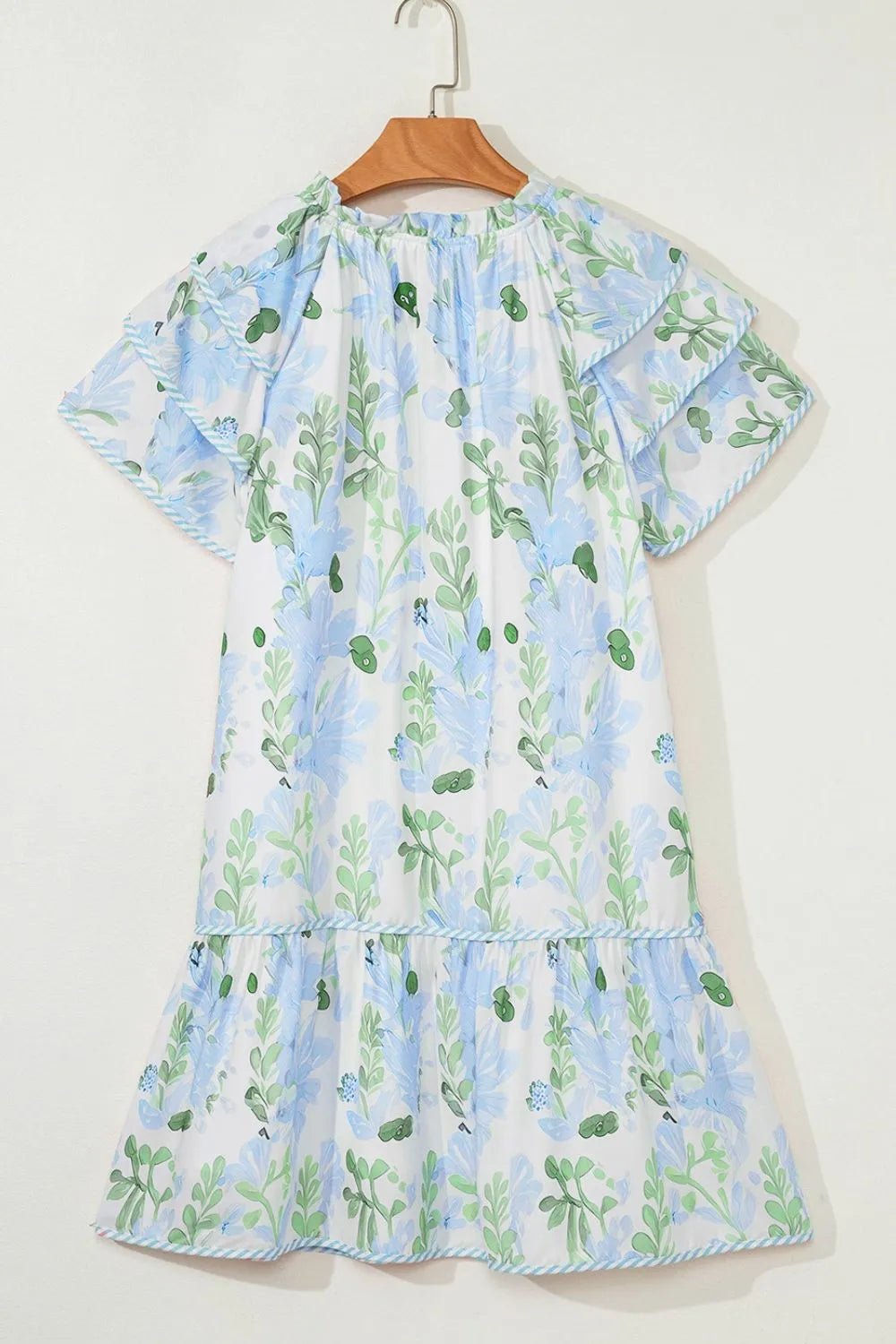Floral Contrast Edge Layered Short Sleeve Mini Dress - Lookzlike