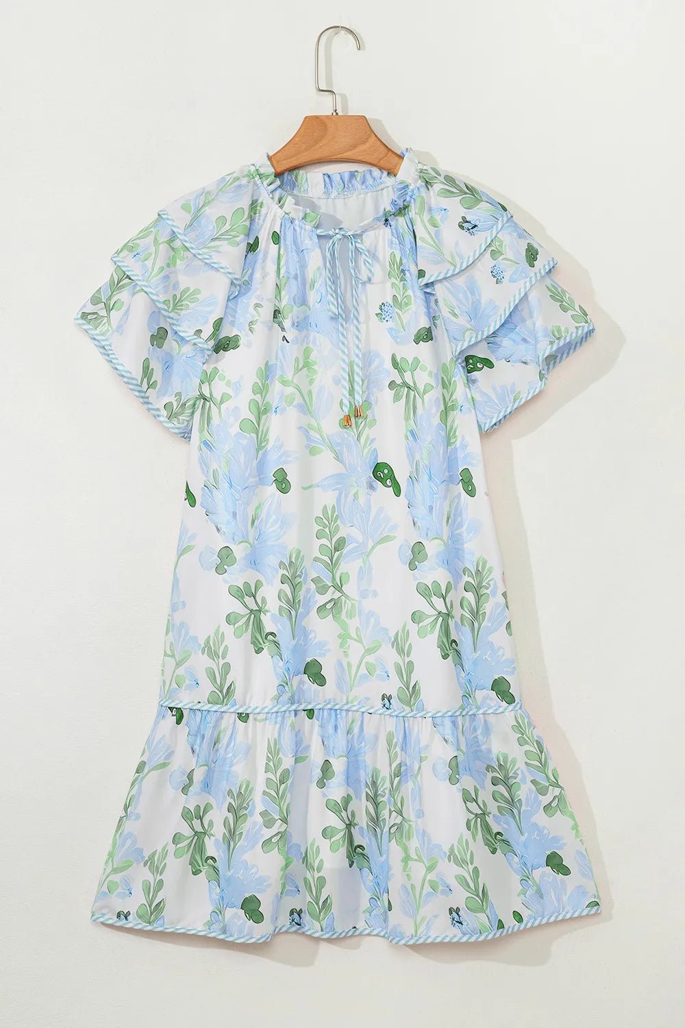 Floral Contrast Edge Layered Short Sleeve Mini Dress - Lookzlike