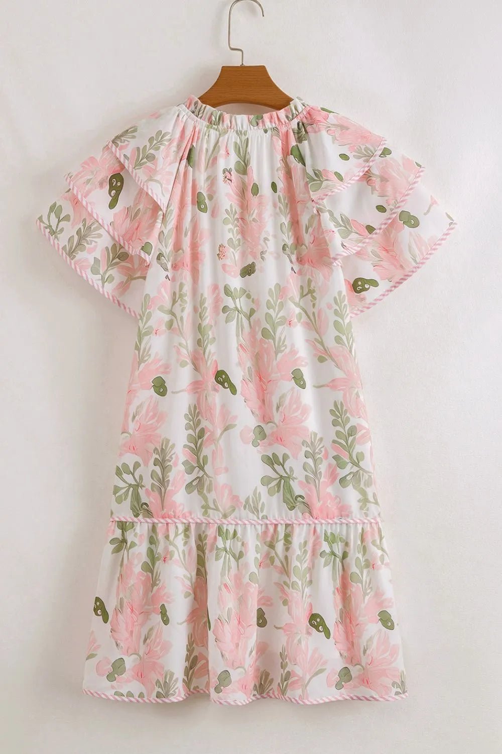 Floral Contrast Edge Layered Short Sleeve Mini Dress - Lookzlike