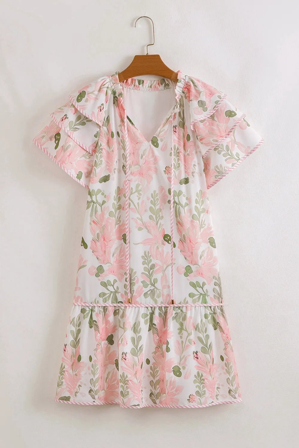 Floral Contrast Edge Layered Short Sleeve Mini Dress - Lookzlike